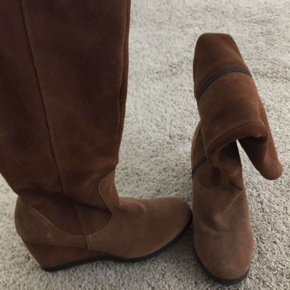 Brown leather suede wedge boots from GH Bass & Co